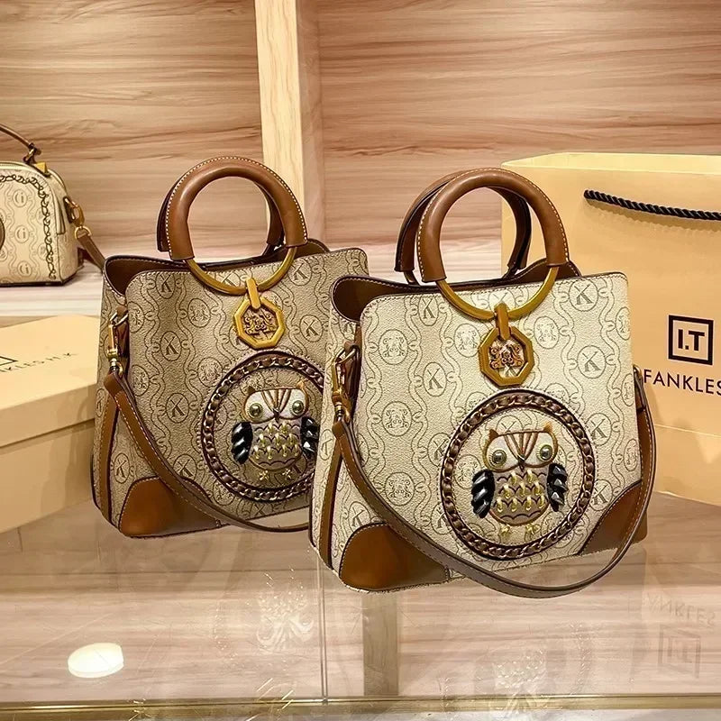 Women's Leather Crossbody Shoulder Bag – Elegant Messenger Purse in Khaki