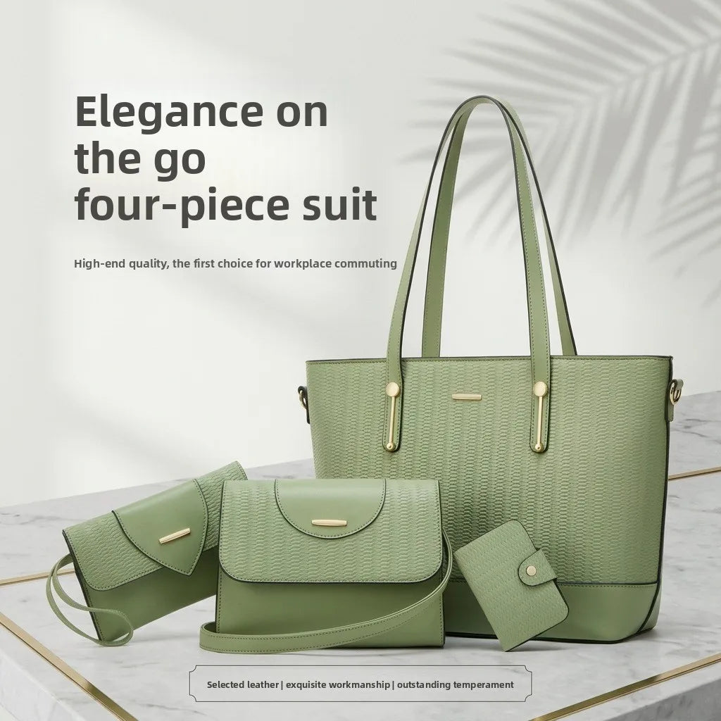 4-Piece Women's Shoulder Bag Set – Tote Handbag with Matching Crossbody & Pouches