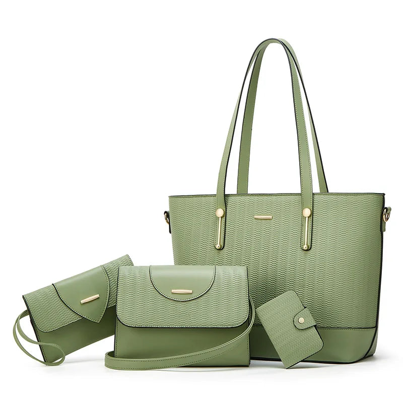 4-Piece Women's Shoulder Bag Set – Tote Handbag with Matching Crossbody & Pouches