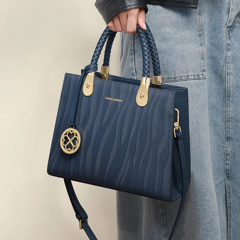 Genuine Leather Women's Top-Handle Shoulder Bag – Elegant Structured Handbag