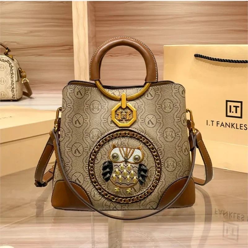 Women's Leather Crossbody Shoulder Bag – Elegant Messenger Purse in Khaki