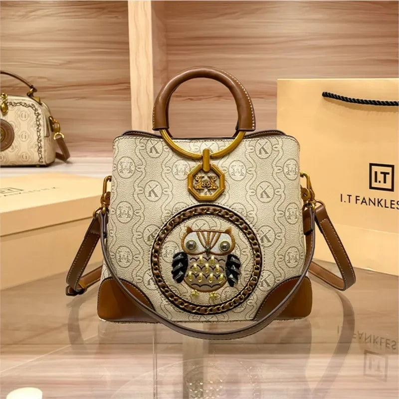 Women's Leather Crossbody Shoulder Bag – Elegant Messenger Purse in Khaki