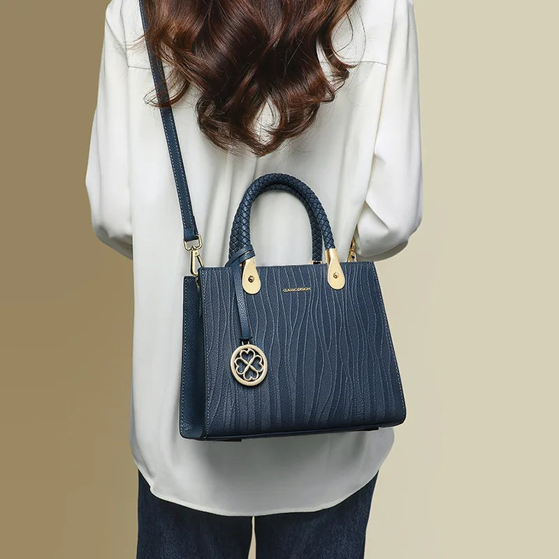 Genuine Leather Women's Top-Handle Shoulder Bag – Elegant Structured Handbag