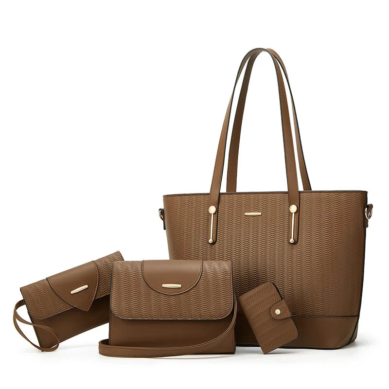 4-Piece Women's Shoulder Bag Set – Tote Handbag with Matching Crossbody & Pouches