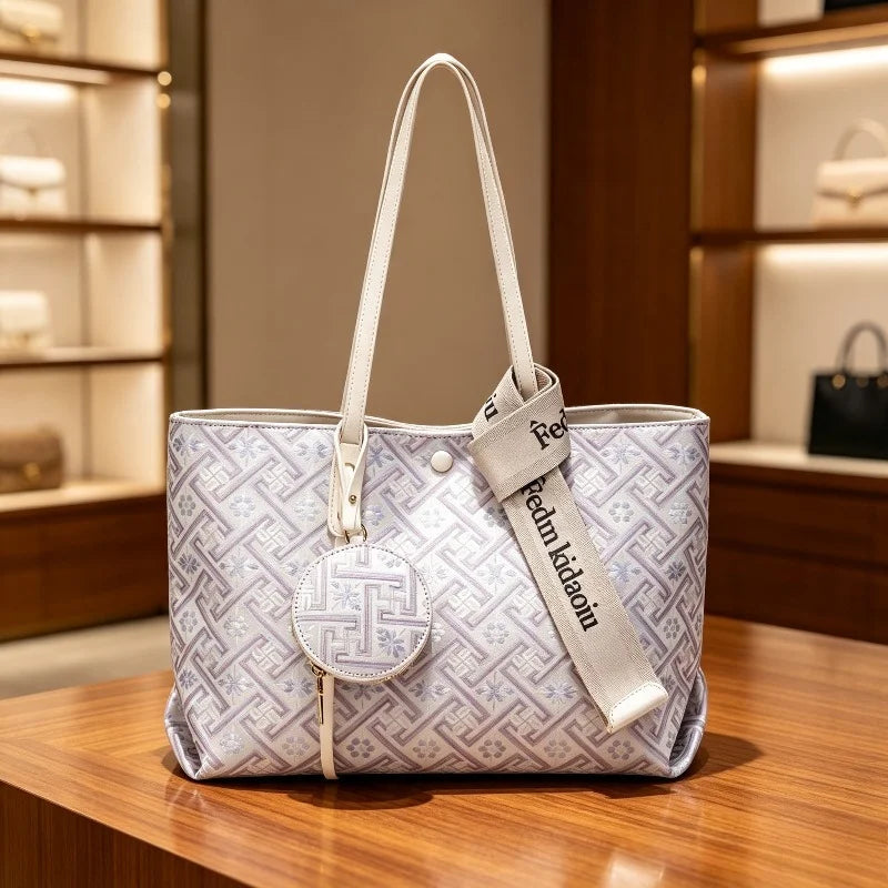 Elegant Women's Tote Bag – Large Capacity Shoulder Handbag in Off-White