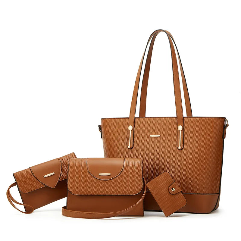 4-Piece Women's Shoulder Bag Set – Tote Handbag with Matching Crossbody & Pouches