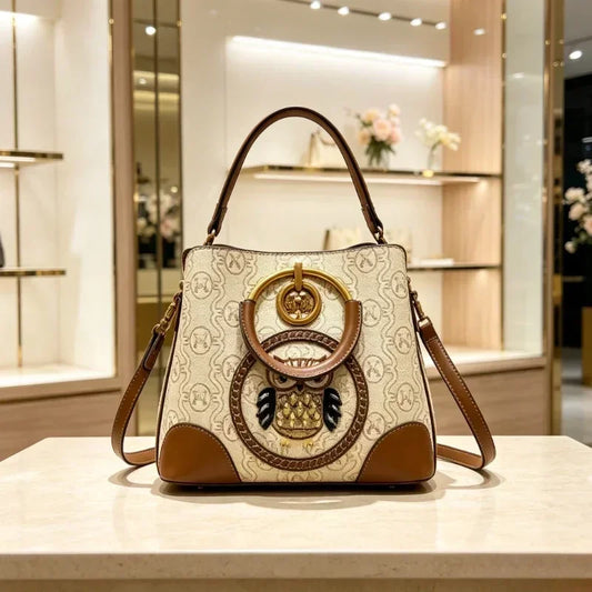 Women's Leather Crossbody Shoulder Bag – Elegant Messenger Purse in Khaki