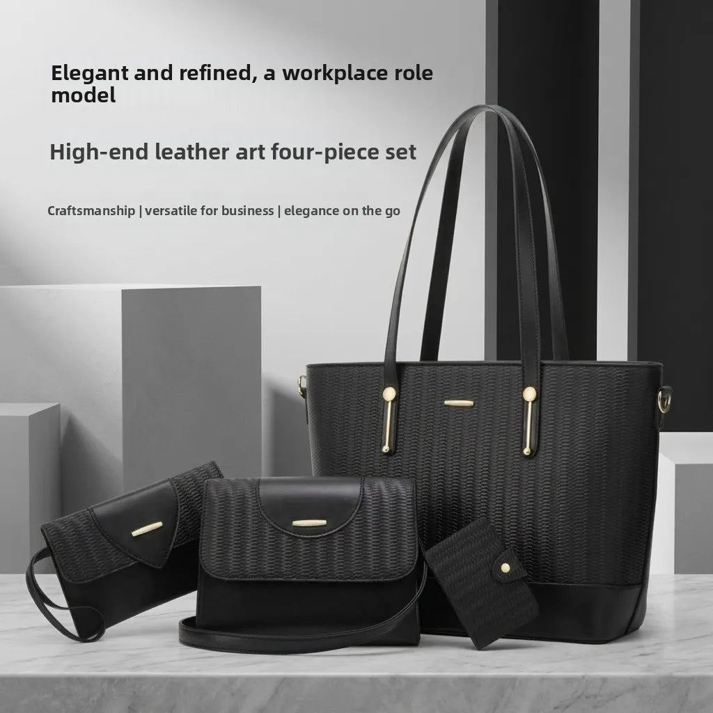 4-Piece Women's Shoulder Bag Set – Tote Handbag with Matching Crossbody & Pouches