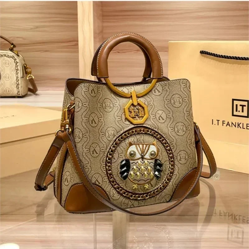 Women's Leather Crossbody Shoulder Bag – Elegant Messenger Purse in Khaki