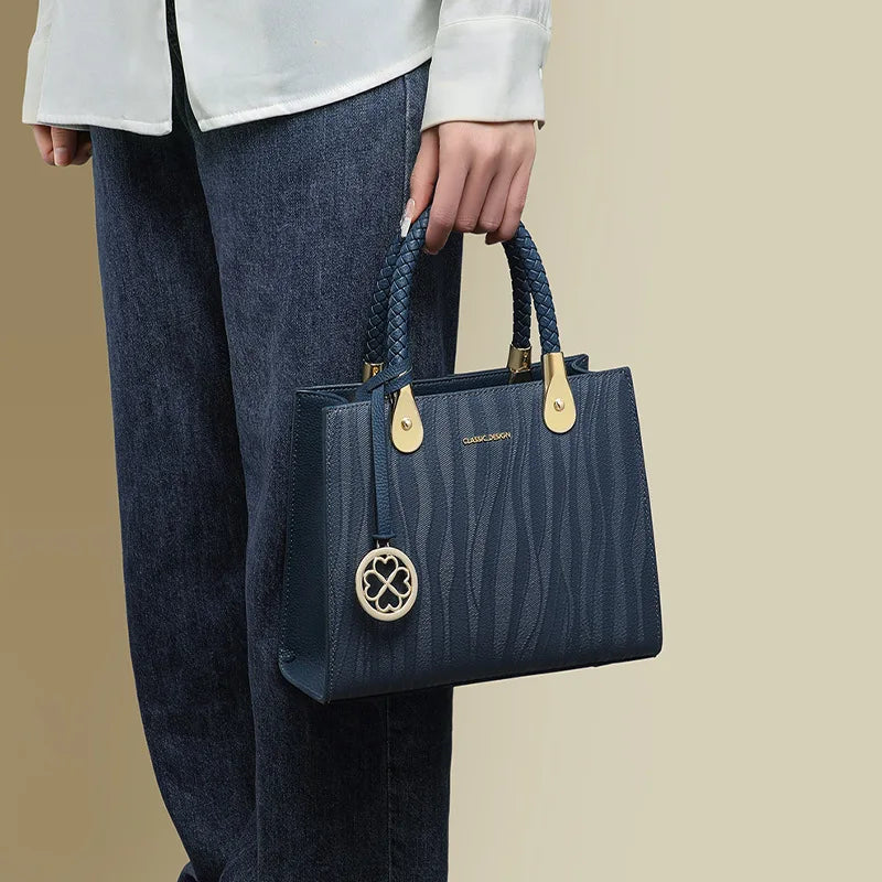 Genuine Leather Women's Top-Handle Shoulder Bag – Elegant Structured Handbag
