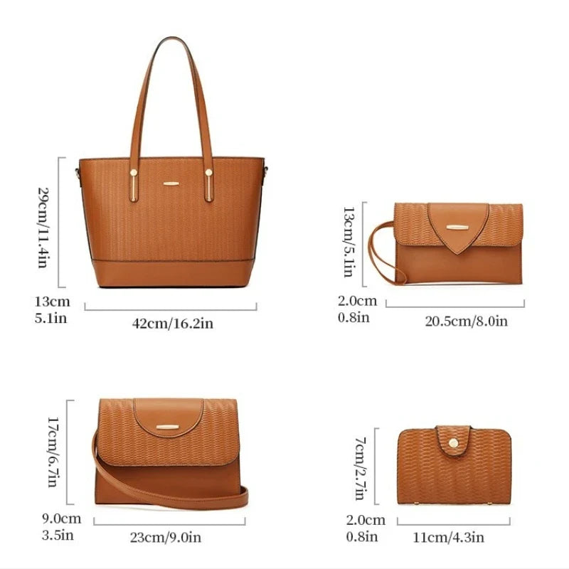 4-Piece Women's Shoulder Bag Set – Tote Handbag with Matching Crossbody & Pouches