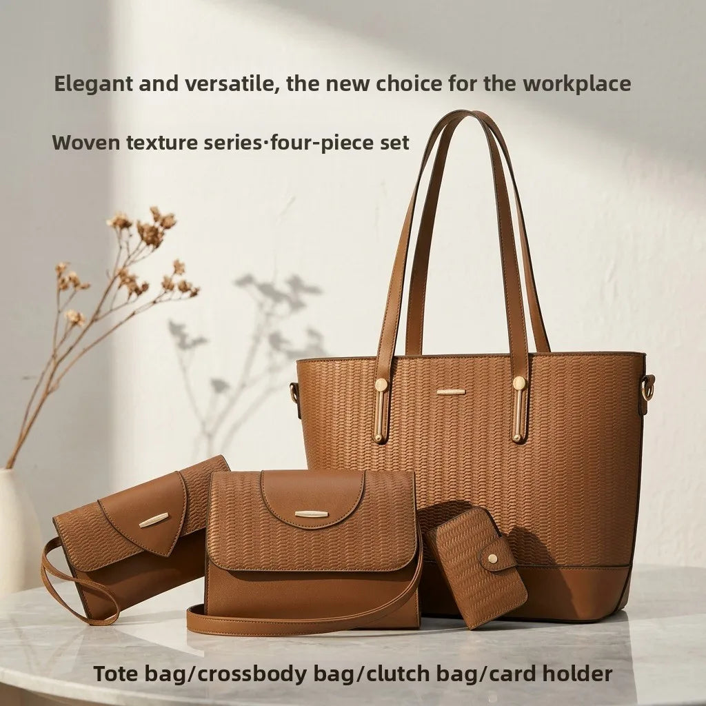 4-Piece Women's Shoulder Bag Set – Tote Handbag with Matching Crossbody & Pouches