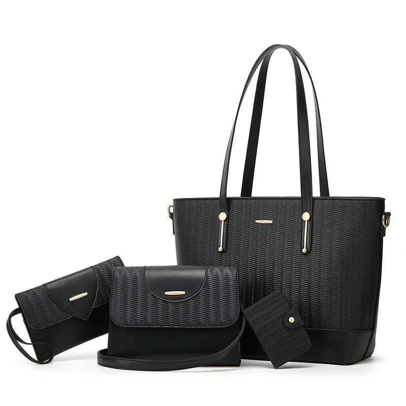 4-Piece Women's Shoulder Bag Set – Tote Handbag with Matching Crossbody & Pouches