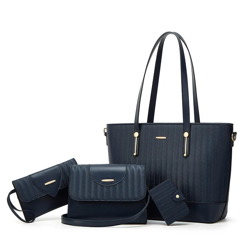 4-Piece Women's Shoulder Bag Set – Tote Handbag with Matching Crossbody & Pouches