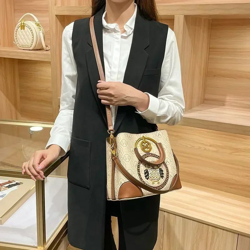 Women's Leather Crossbody Shoulder Bag – Elegant Messenger Purse in Khaki